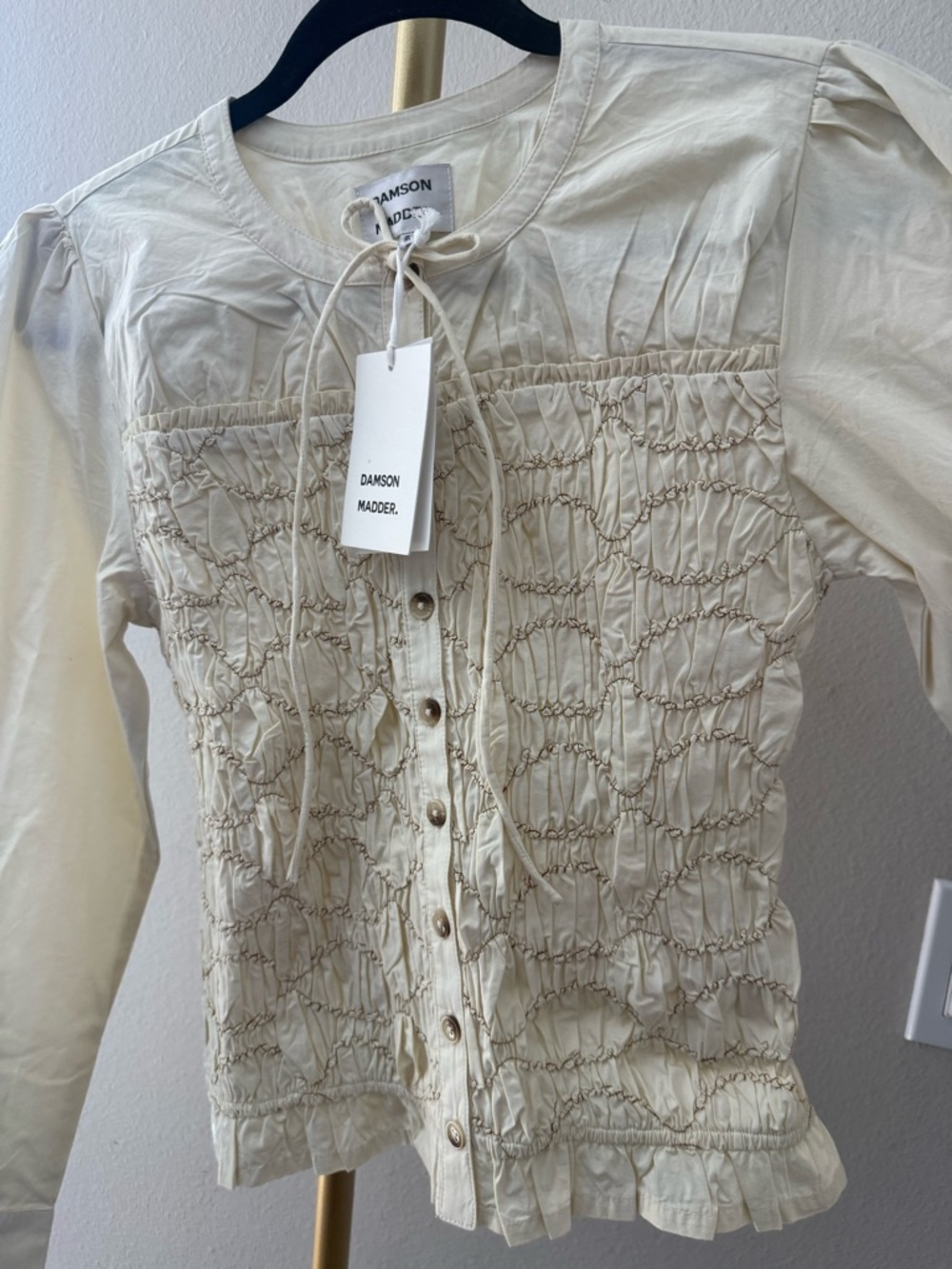 Damson Madder Natural Elliana Smocked Organic Cotton Cardigan - Picture 6 of 10